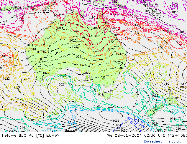 Theta-e 850hPa ECMWF We 08.05.2024 00 UTC