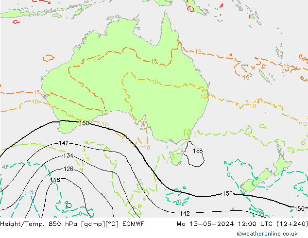 Yükseklik/Sıc. 850 hPa ECMWF Pzt 13.05.2024 12 UTC