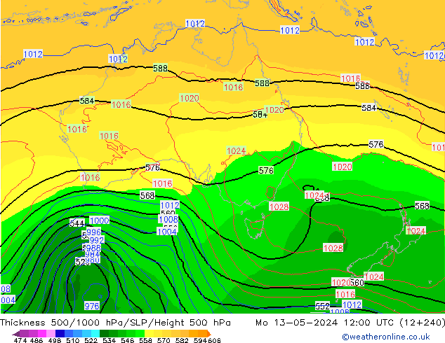 Thck 500-1000hPa ECMWF lun 13.05.2024 12 UTC