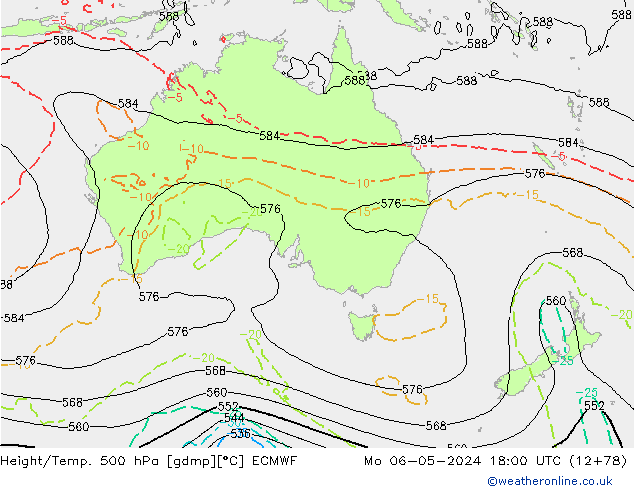 Z500/Rain (+SLP)/Z850 ECMWF Mo 06.05.2024 18 UTC