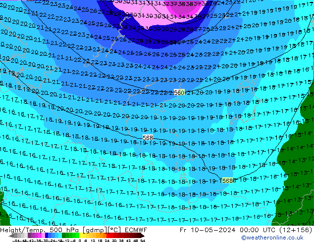 Z500/Rain (+SLP)/Z850 ECMWF Fr 10.05.2024 00 UTC