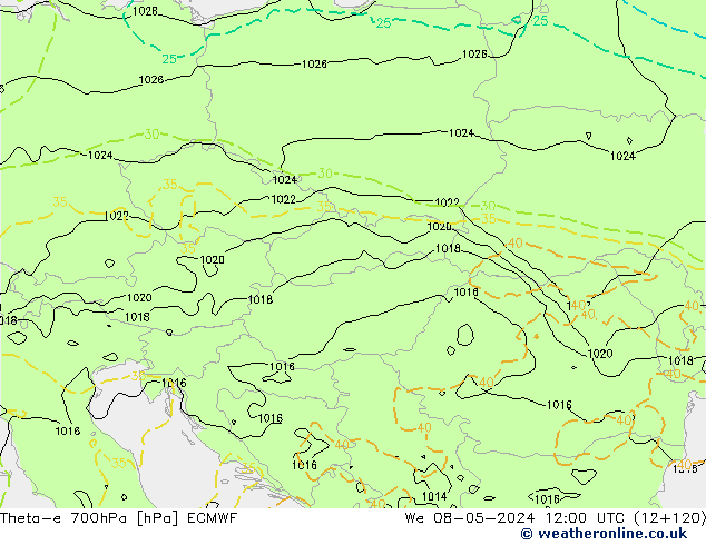 Theta-e 700hPa ECMWF wo 08.05.2024 12 UTC