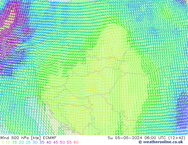 Vento 500 hPa ECMWF dom 05.05.2024 06 UTC