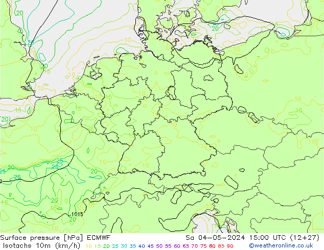 Eşrüzgar Hızları (km/sa) ECMWF Cts 04.05.2024 15 UTC