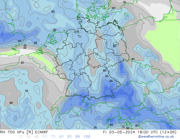 Humedad rel. 700hPa ECMWF vie 03.05.2024 18 UTC