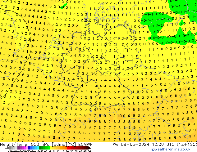 Z500/Rain (+SLP)/Z850 ECMWF  08.05.2024 12 UTC