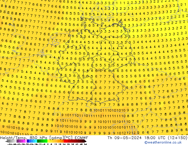 Z500/Rain (+SLP)/Z850 ECMWF Čt 09.05.2024 18 UTC