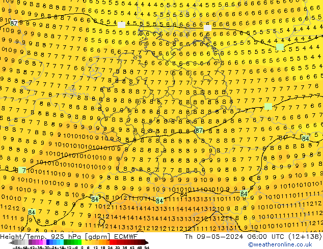 Height/Temp. 925 гПа ECMWF чт 09.05.2024 06 UTC