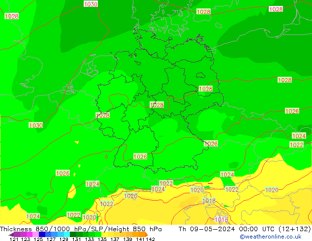 Thck 850-1000 hPa ECMWF Th 09.05.2024 00 UTC