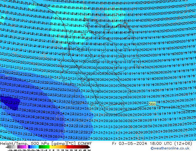 Z500/Rain (+SLP)/Z850 ECMWF 星期五 03.05.2024 18 UTC