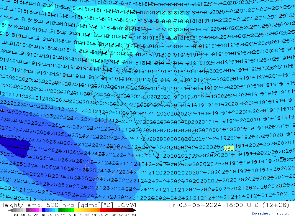 Geop./Temp. 500 hPa ECMWF vie 03.05.2024 18 UTC