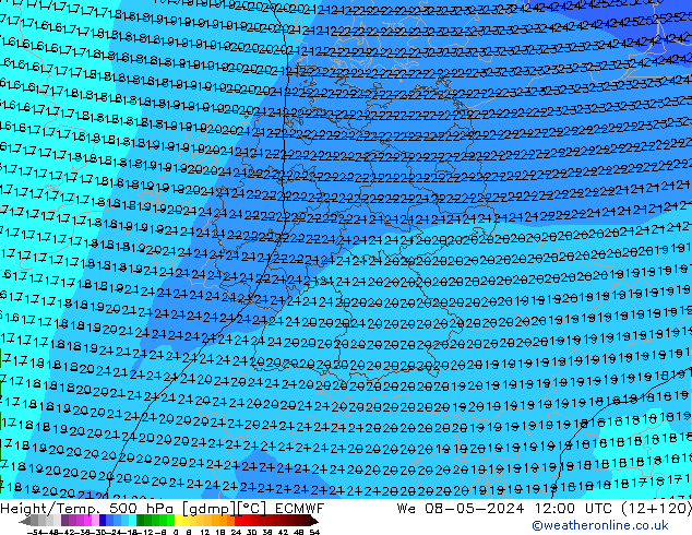 Z500/Rain (+SLP)/Z850 ECMWF St 08.05.2024 12 UTC