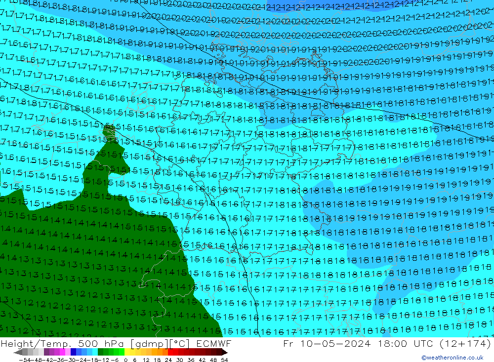 Z500/Rain (+SLP)/Z850 ECMWF Fr 10.05.2024 18 UTC