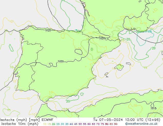 Isotachs (mph) ECMWF  07.05.2024 12 UTC