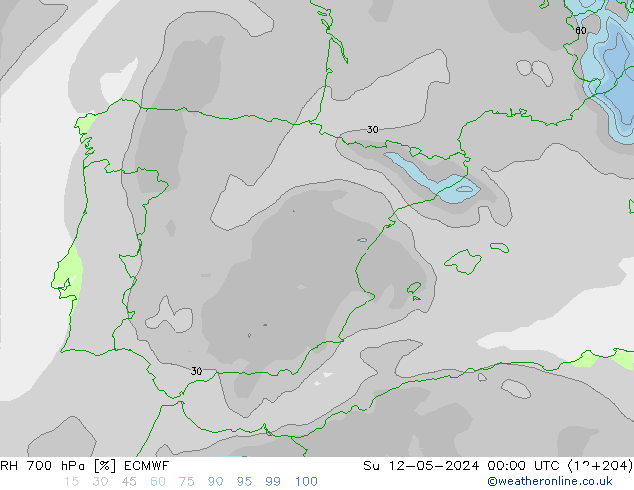 RH 700 hPa ECMWF dom 12.05.2024 00 UTC