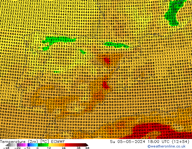 Temperature (2m) ECMWF Su 05.05.2024 18 UTC