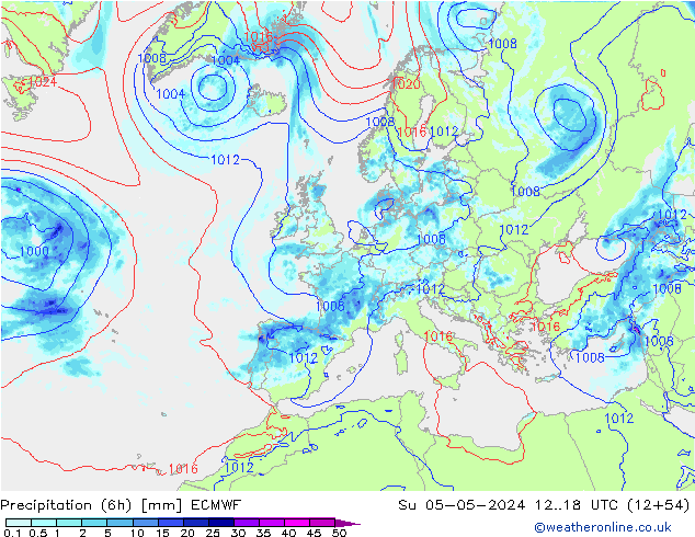 Z500/Rain (+SLP)/Z850 ECMWF Su 05.05.2024 18 UTC