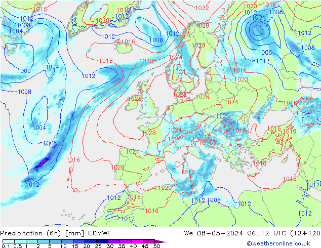 Z500/Rain (+SLP)/Z850 ECMWF St 08.05.2024 12 UTC