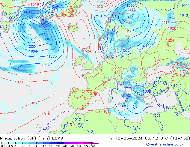 Z500/Yağmur (+YB)/Z850 ECMWF Cu 10.05.2024 12 UTC