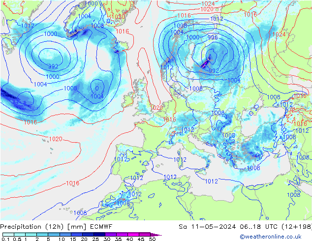 Nied. akkumuliert (12Std) ECMWF Sa 11.05.2024 18 UTC