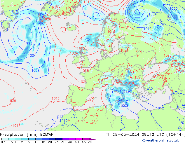 Niederschlag ECMWF Do 09.05.2024 12 UTC