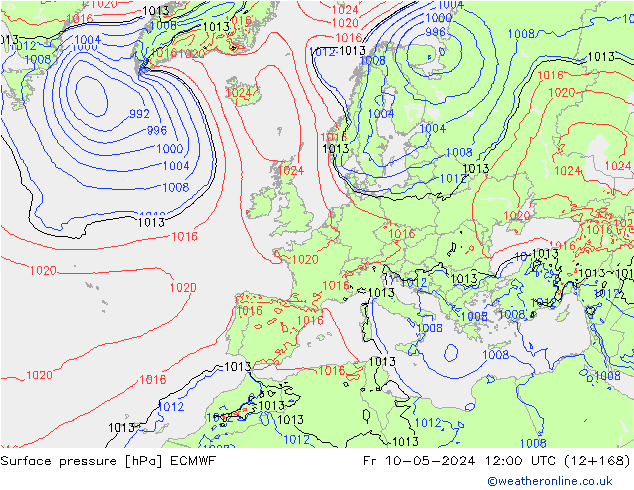 Bodendruck ECMWF Fr 10.05.2024 12 UTC