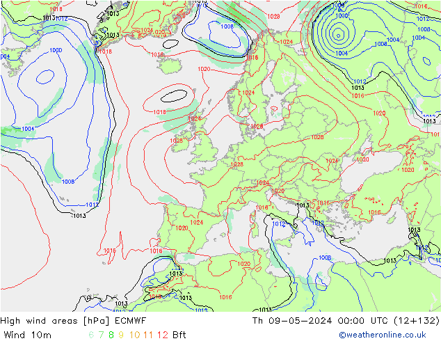 High wind areas ECMWF Th 09.05.2024 00 UTC
