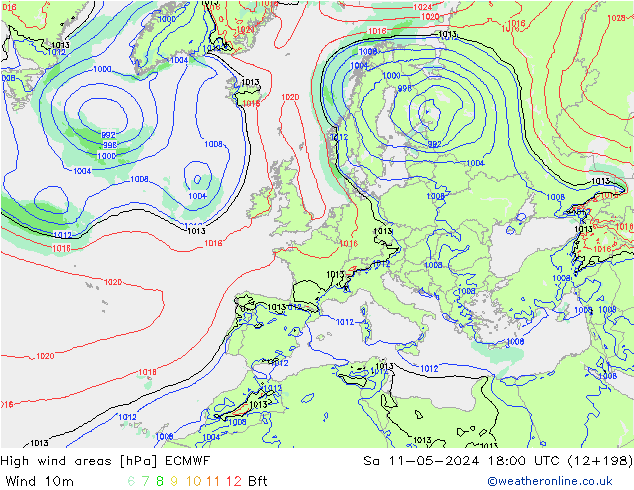 yüksek rüzgarlı alanlar ECMWF Cts 11.05.2024 18 UTC