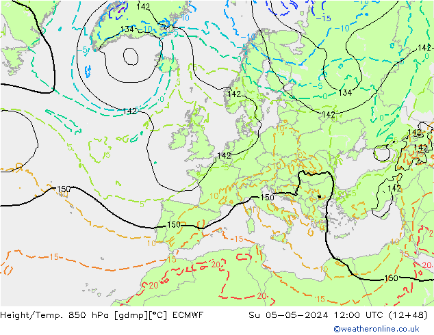 Z500/Rain (+SLP)/Z850 ECMWF Su 05.05.2024 12 UTC