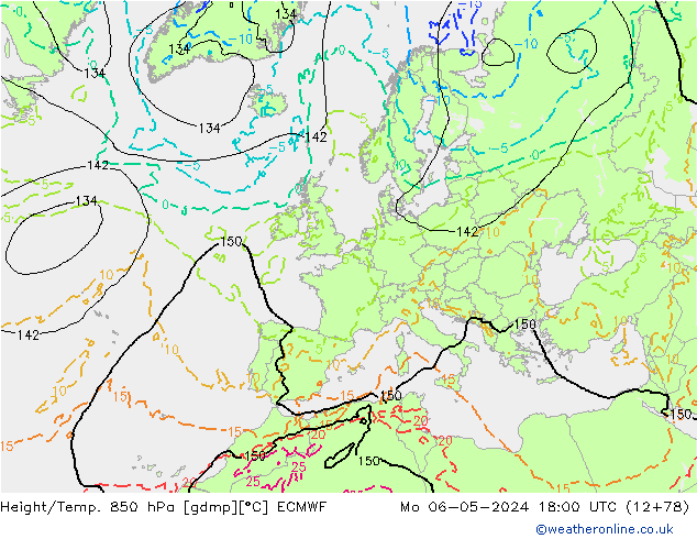 Z500/Rain (+SLP)/Z850 ECMWF Mo 06.05.2024 18 UTC