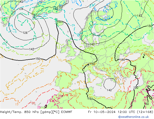 Height/Temp. 850 hPa ECMWF Fr 10.05.2024 12 UTC