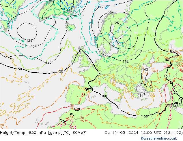 Z500/Rain (+SLP)/Z850 ECMWF Sa 11.05.2024 12 UTC