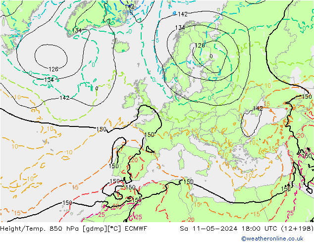 Height/Temp. 850 hPa ECMWF Sa 11.05.2024 18 UTC