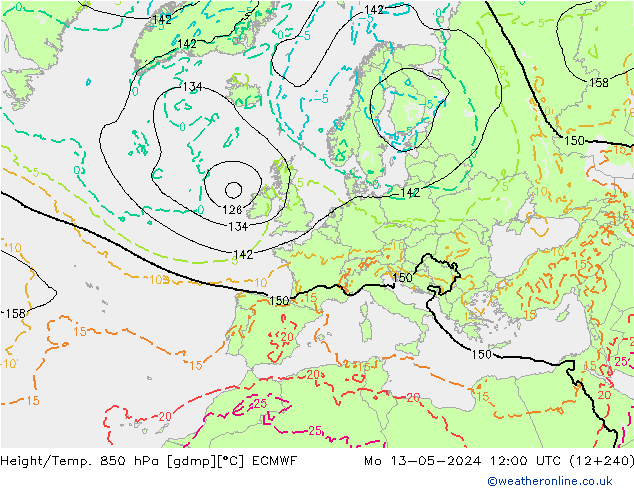 Yükseklik/Sıc. 850 hPa ECMWF Pzt 13.05.2024 12 UTC