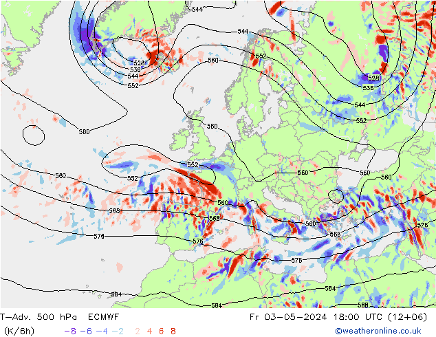 T-Adv. 500 hPa ECMWF Fr 03.05.2024 18 UTC