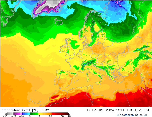 Temperature (2m) ECMWF Fr 03.05.2024 18 UTC