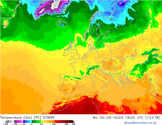 Temperaturkarte (2m) ECMWF Mo 06.05.2024 18 UTC