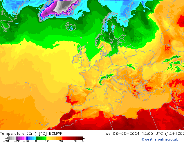 Temperature (2m) ECMWF We 08.05.2024 12 UTC