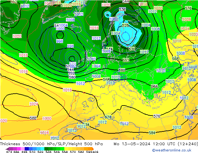 Schichtdicke 500-1000 hPa ECMWF Mo 13.05.2024 12 UTC