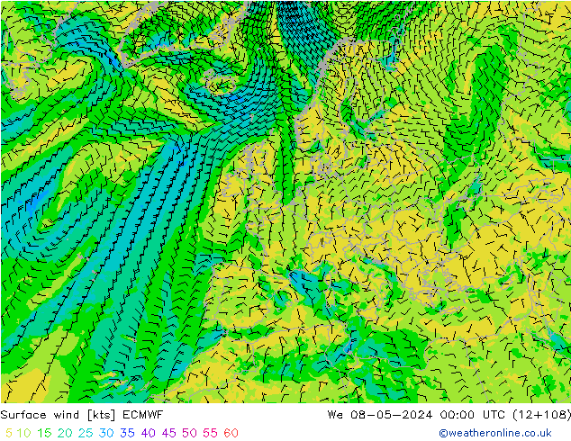 Surface wind ECMWF We 08.05.2024 00 UTC