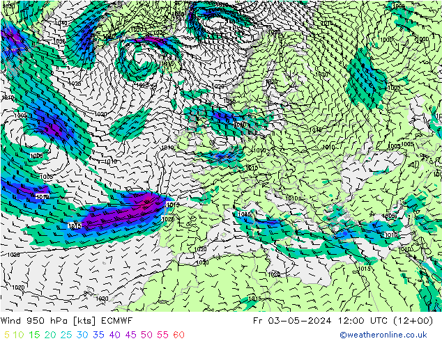 Wind 950 hPa ECMWF vr 03.05.2024 12 UTC