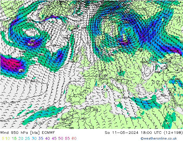 Wind 950 hPa ECMWF Sa 11.05.2024 18 UTC