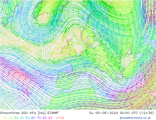 Ligne de courant 200 hPa ECMWF dim 05.05.2024 00 UTC