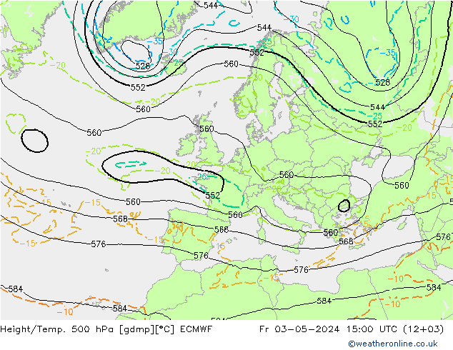 Height/Temp. 500 гПа ECMWF пт 03.05.2024 15 UTC