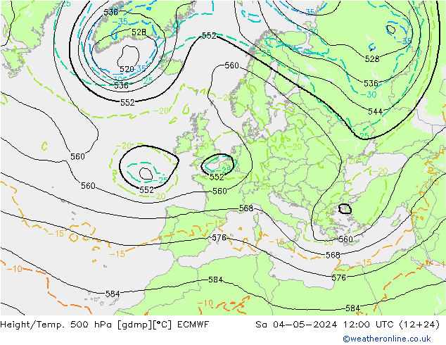 Z500/Rain (+SLP)/Z850 ECMWF Sa 04.05.2024 12 UTC