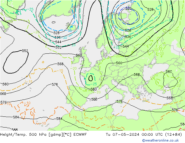 Z500/Regen(+SLP)/Z850 ECMWF di 07.05.2024 00 UTC