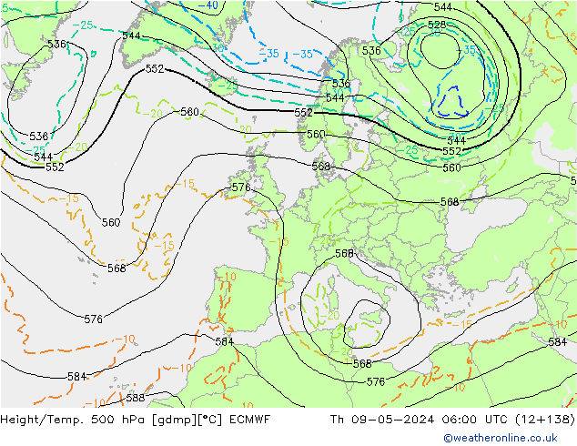 Z500/Rain (+SLP)/Z850 ECMWF Th 09.05.2024 06 UTC