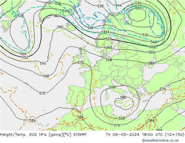 Z500/Rain (+SLP)/Z850 ECMWF Do 09.05.2024 18 UTC