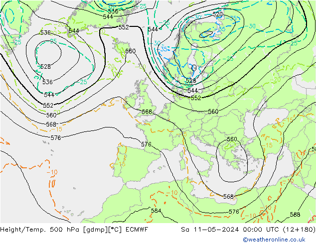 Z500/Rain (+SLP)/Z850 ECMWF so. 11.05.2024 00 UTC