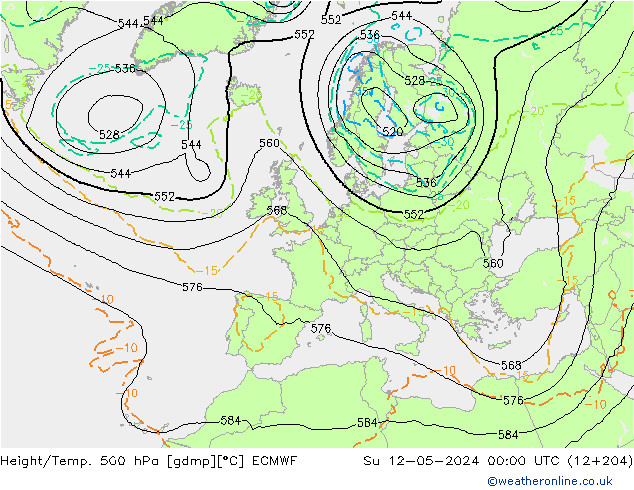 Z500/Rain (+SLP)/Z850 ECMWF dom 12.05.2024 00 UTC